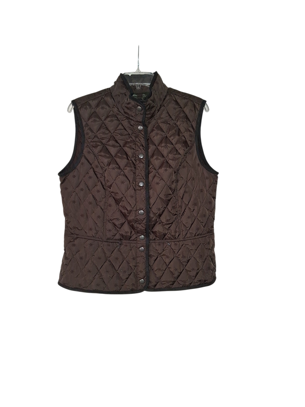 Eddie Bauer Quilted Brown Snap-Front Vest L